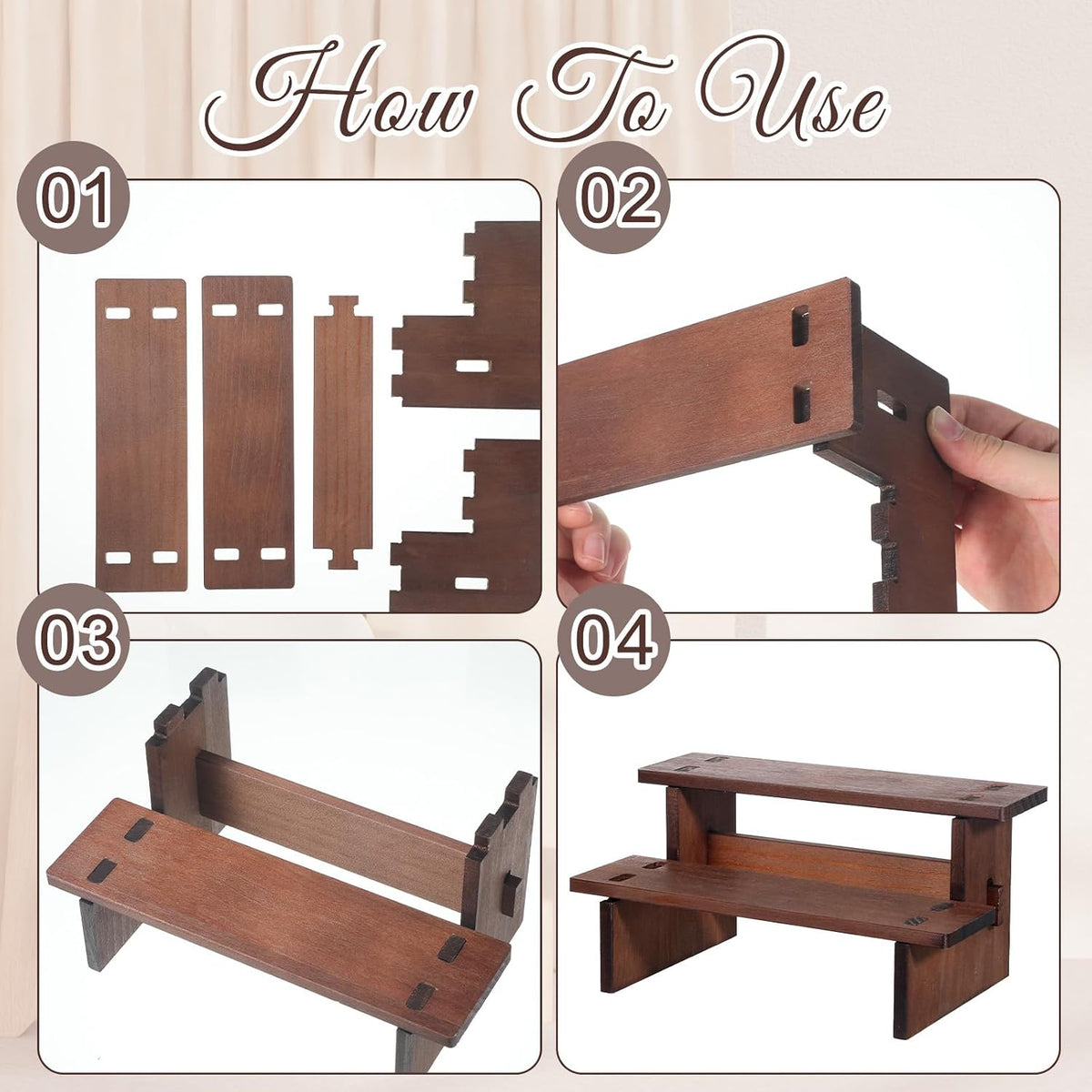 QfwdfcTrenz Wooden Countertop Shelf Organizer 2 Tier Wooden Shelf 6.4x4.69x3.9 Inch Small Organizer Dessert Stand Risers Fragrance Stand Wood Trinket Riser for Cosmetics Figure Collection