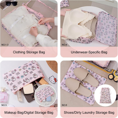 AmBealla 6 Set Travel Organizer,Packing Cubes for Travel Luggage Organizer Bags,Waterproof Pink Twill,Cute Packing Organizers for Business/Vacation,Women's Clothes Storage