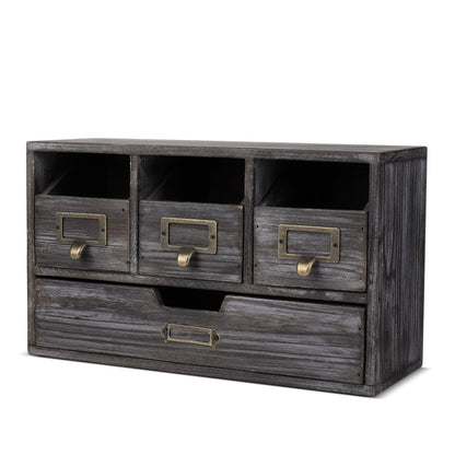 Flexzion Wooden Apothecary Drawers, 4-Drawer Desktop Organizer Cabinet