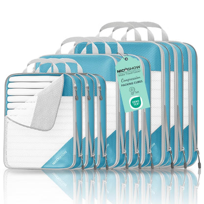 NICOSHOW 6 Set Compression Packing Cubes for Travel - Compressible, Lightweight, and Space-Saving Packing Cubes, Travel Essentials for Women, Grey