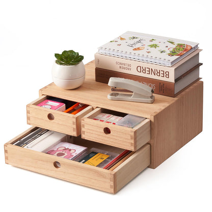 KIRIGEN Solid Wood Desk Organizer with 2 Drawers, Desktop Storage, Brown