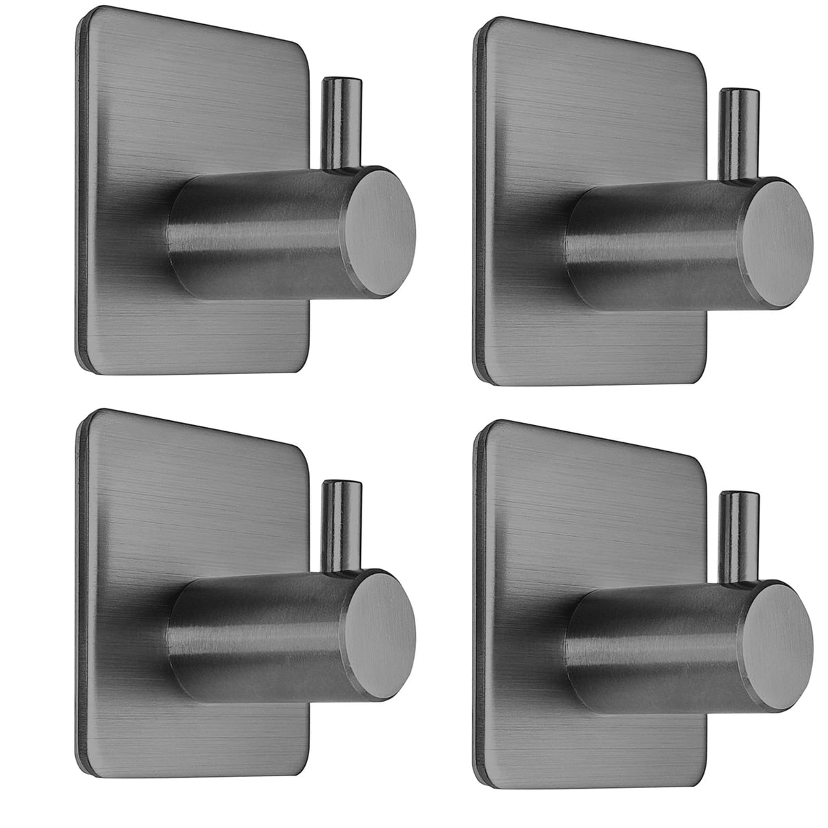 Fotosnow Black Adhesive Towel Hooks Heavy Duty Stick on Wall Hooks Shower Hooks for Bathroom Kitchen Door-4 Packs