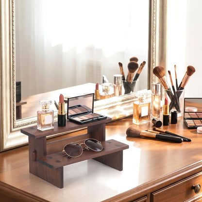 QfwdfcTrenz Wooden Countertop Shelf Organizer 2 Tier Wooden Shelf 6.4x4.69x3.9 Inch Small Organizer Dessert Stand Risers Fragrance Stand Wood Trinket Riser for Cosmetics Figure Collection