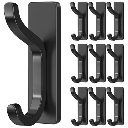 Adhesive Wall Hooks for Towel/Coat,13Lb Strong Stick-On Hooks, Black 4 Pack