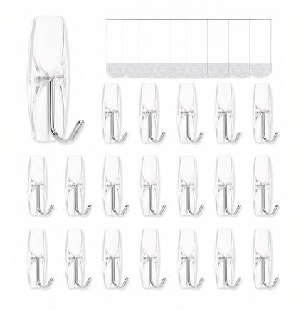 MOVELYST Clear Wall Hooks for Hanging, 15 Hooks+30 Strips, Value Pack (S)
