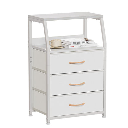 Furnulem Black Night Stand, Small Bedside Table for with 3 Fabric Drawers