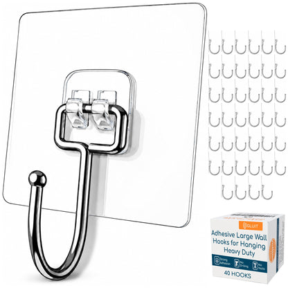 GLUIT Adhesive Wall Hooks for Hanging Heavy Duty No Drill, 22 lbs, 12 pcs