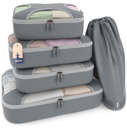 Shacke 5 Set Packing Cubes for Travel with Laundry Bag (Pure Black)