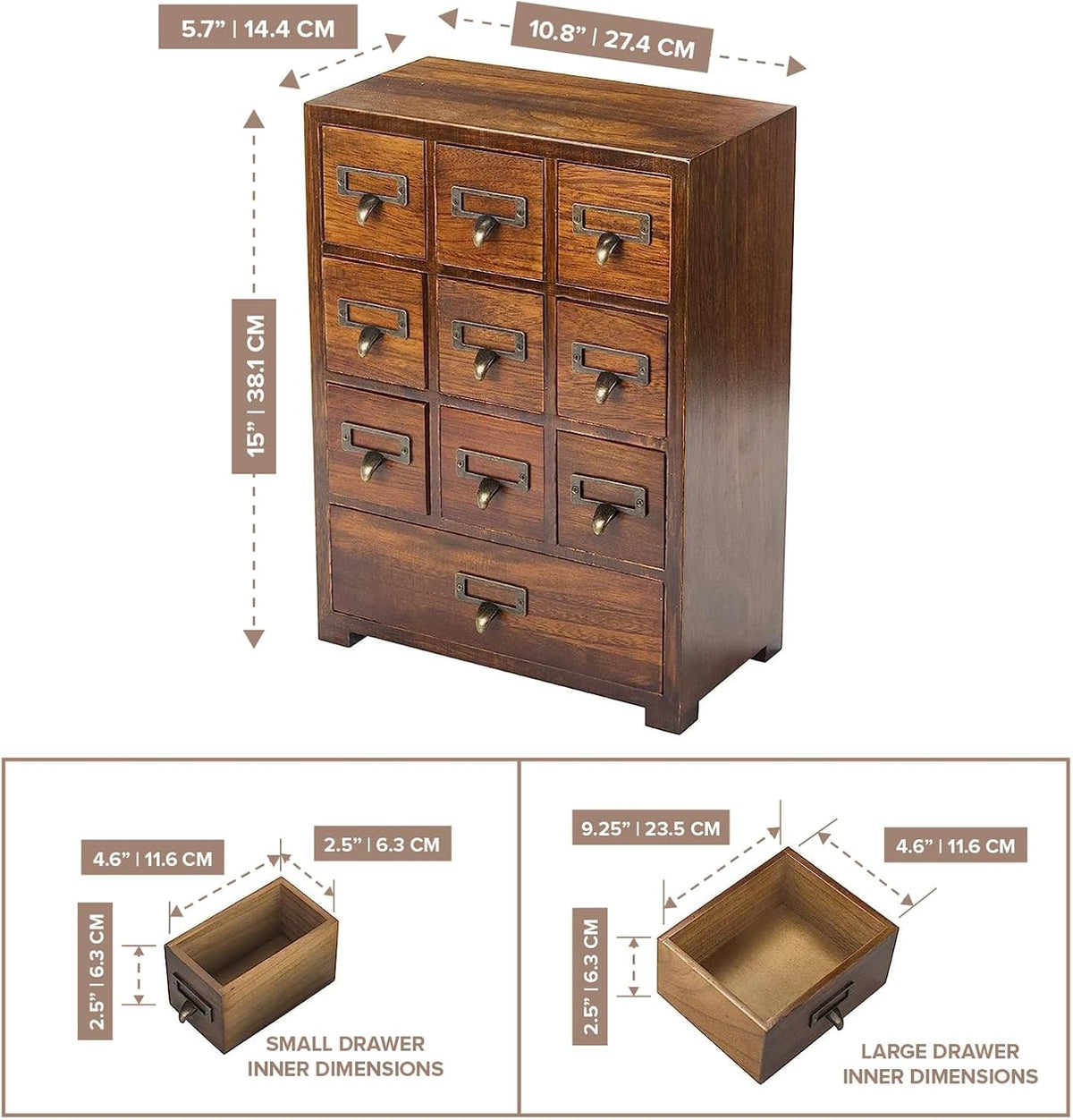 Library Card Catalog Solid Wood Small Curio Cabinet l Retro Storage Organizer Apothecary Drawer Dresser l Thread Coin Trading Card Storage Shelf | Tall - FULLY ASSEMBLED