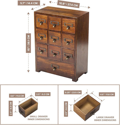 Library Card Catalog Solid Wood Small Curio Cabinet l Retro Storage Organizer Apothecary Drawer Dresser l Thread Coin Trading Card Storage Shelf | Tall - FULLY ASSEMBLED