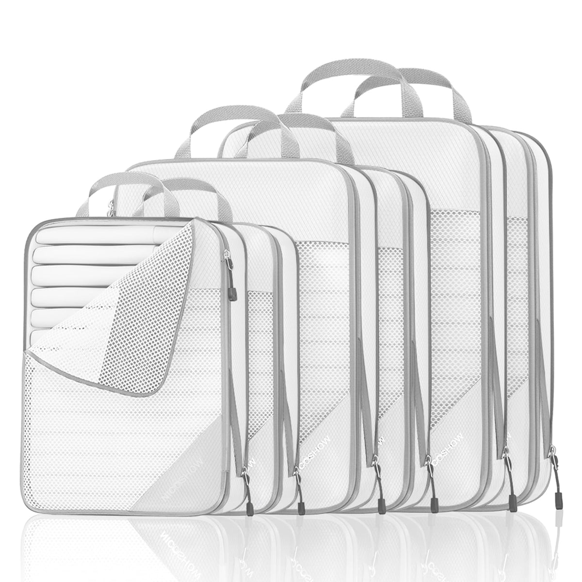 NICOSHOW 6 Set Compression Packing Cubes for Travel - Compressible, Lightweight, and Space-Saving Packing Cubes, Travel Essentials for Women, Grey