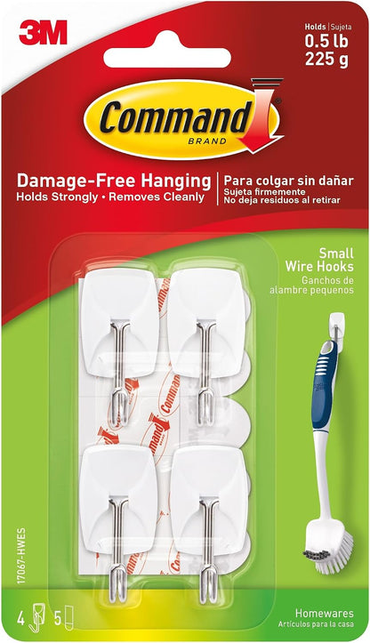 Command Small White Wire Hooks, 4 Hooks, 5 Strips