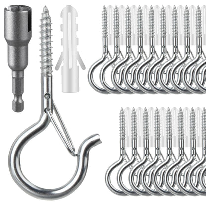 25 PCS Screw Hooks for Outdoor String Lights, Q Hangers String Light Hooks