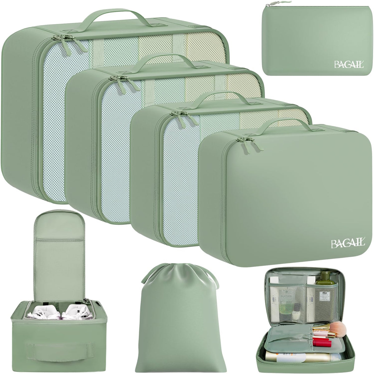 BAGAIL 8 Set Packing Cubes Luggage Packing Organizers for Travel Accessories-Blush Pink