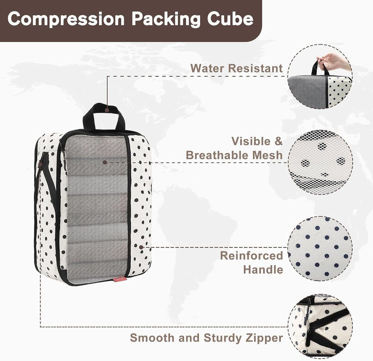 U+U 10 Set Compression Packing Cubes, Travel Organizers (Polka Dot)