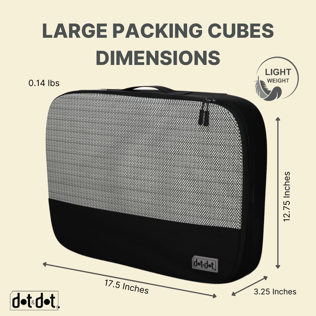 Dot&Dot 5pc Large Packing Cubes for Travel - Lightweight Luggage Organizer Bags for Suitcases (Non-Compression)