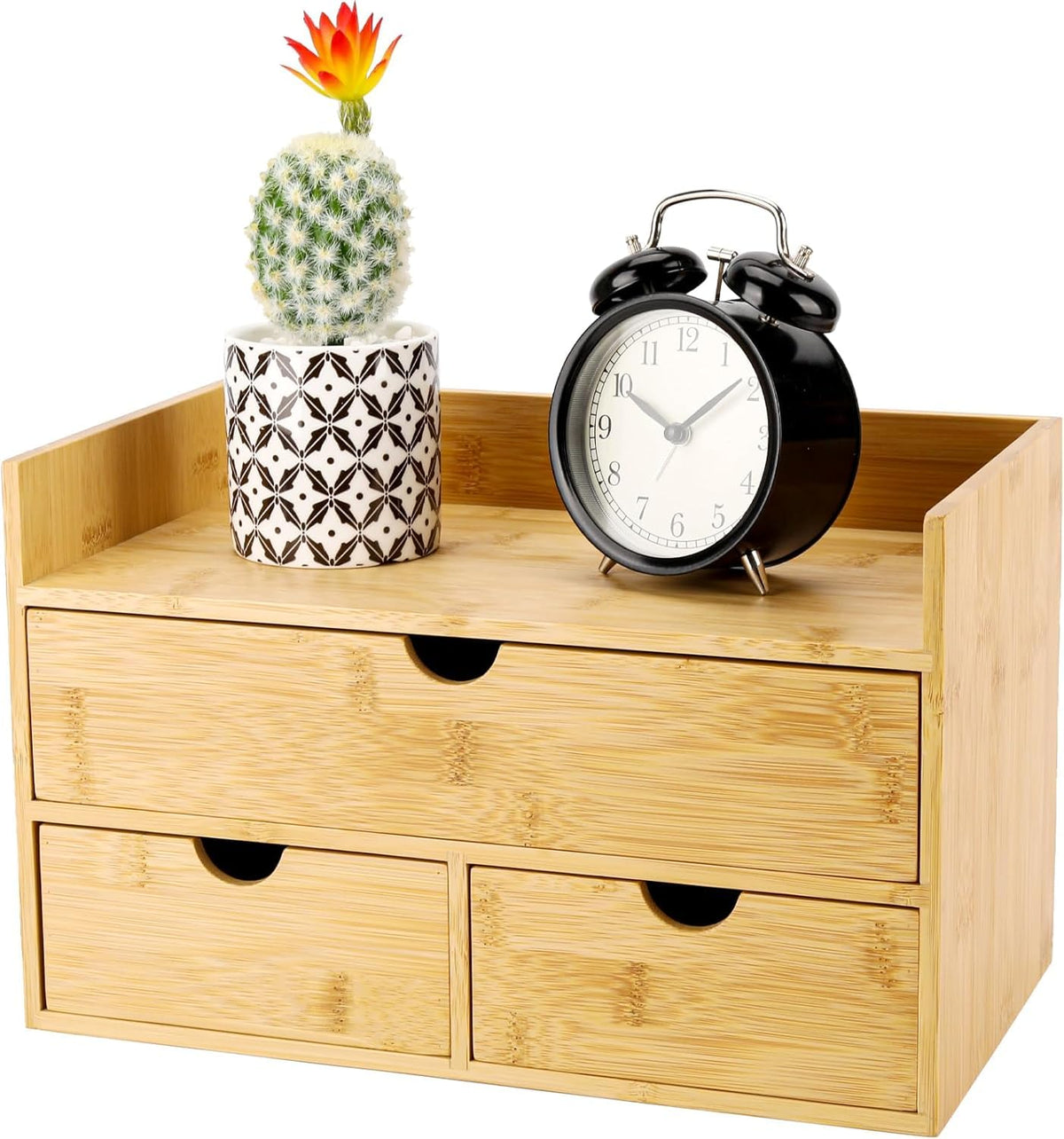 Charmewooden Bamboo Desk Organizer with 3 Drawers, Countertop Organizer with Drawers Makeup Storage Drawer 3 Drawer Tabletop Storage Organization Box Home Office Workspace（White）
