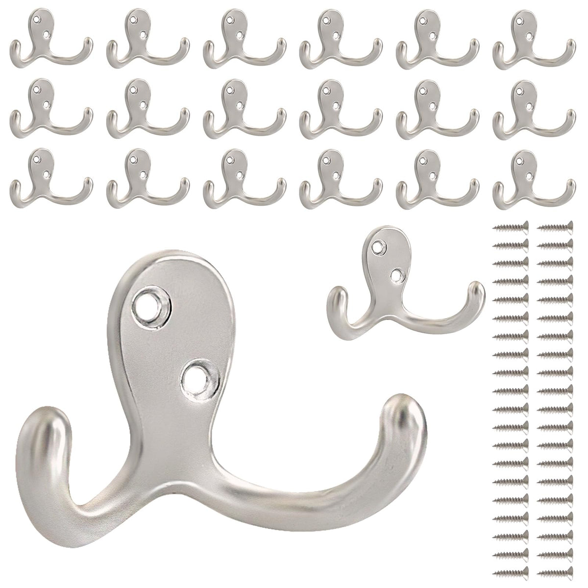 CBWLWJ 10 Pack Coat Hooks Wall Hooks for Hanging, Heavy Duty Double Prong Metal Hook Wall Mounted for Living Room, Bathroom, Kitchen, Bedroom for Coat, Bag, Scarf, Towel, Hat, Key, Cup (Black)