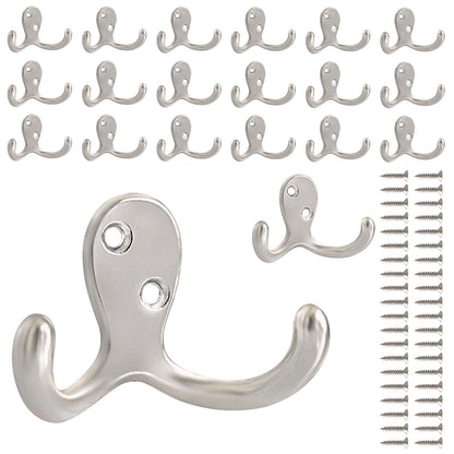 CBWLWJ 10 Pack Coat Hooks Wall Hooks for Hanging, Heavy Duty Double Prong Metal Hook Wall Mounted for Living Room, Bathroom, Kitchen, Bedroom for Coat, Bag, Scarf, Towel, Hat, Key, Cup (Black)