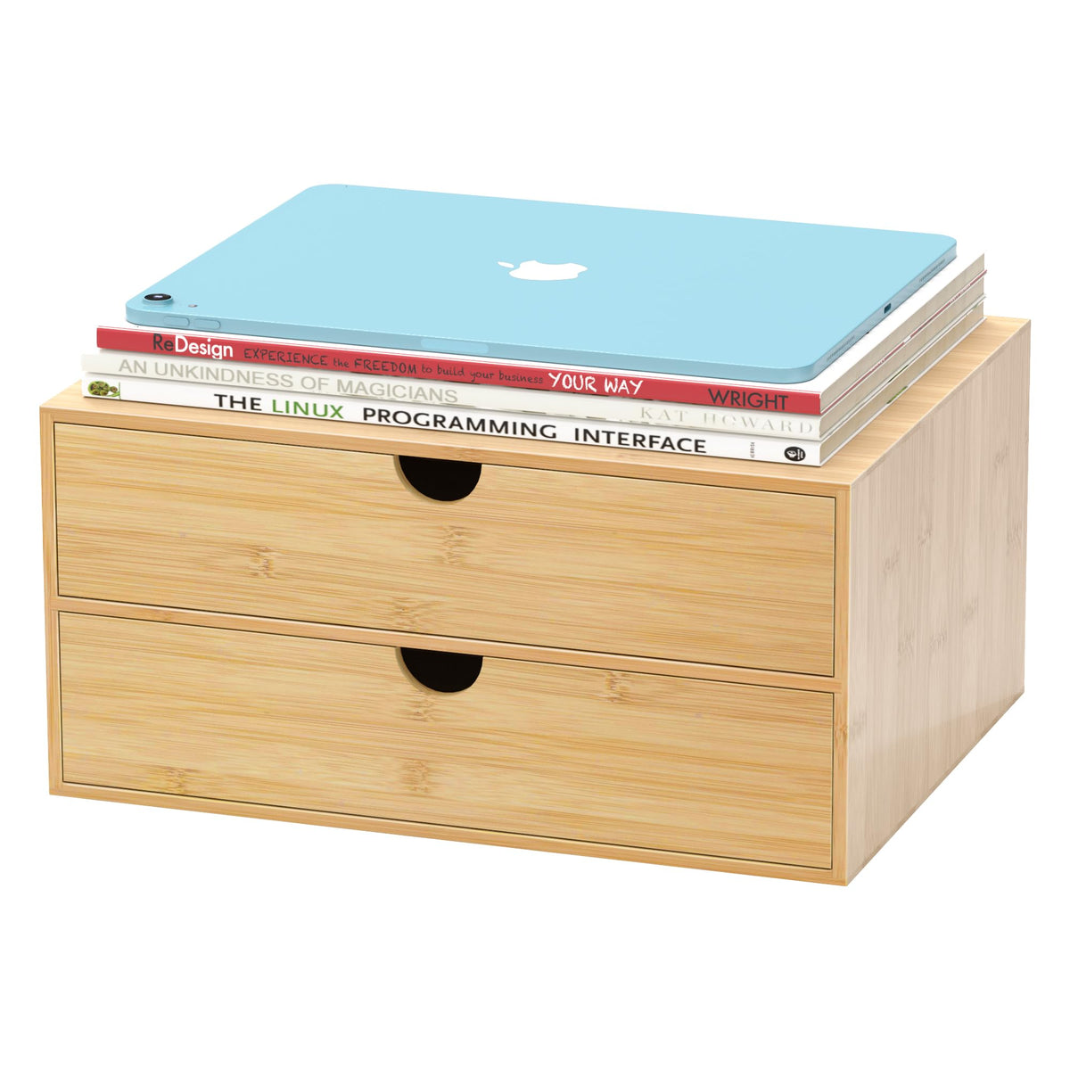 Bamboo Desk Drawer Organizer, Large Desktop Organizer with Drawers Tabletop Storage Organization Box for Office Home Toiletries Supplies Vanity, No Assembly Required (2 Drawer with Shelf)