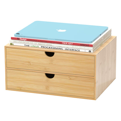 Bamboo Desk Drawer Organizer, Large Desktop Organizer with Drawers Tabletop Storage Organization Box for Office Home Toiletries Supplies Vanity, No Assembly Required (2 Drawer with Shelf)