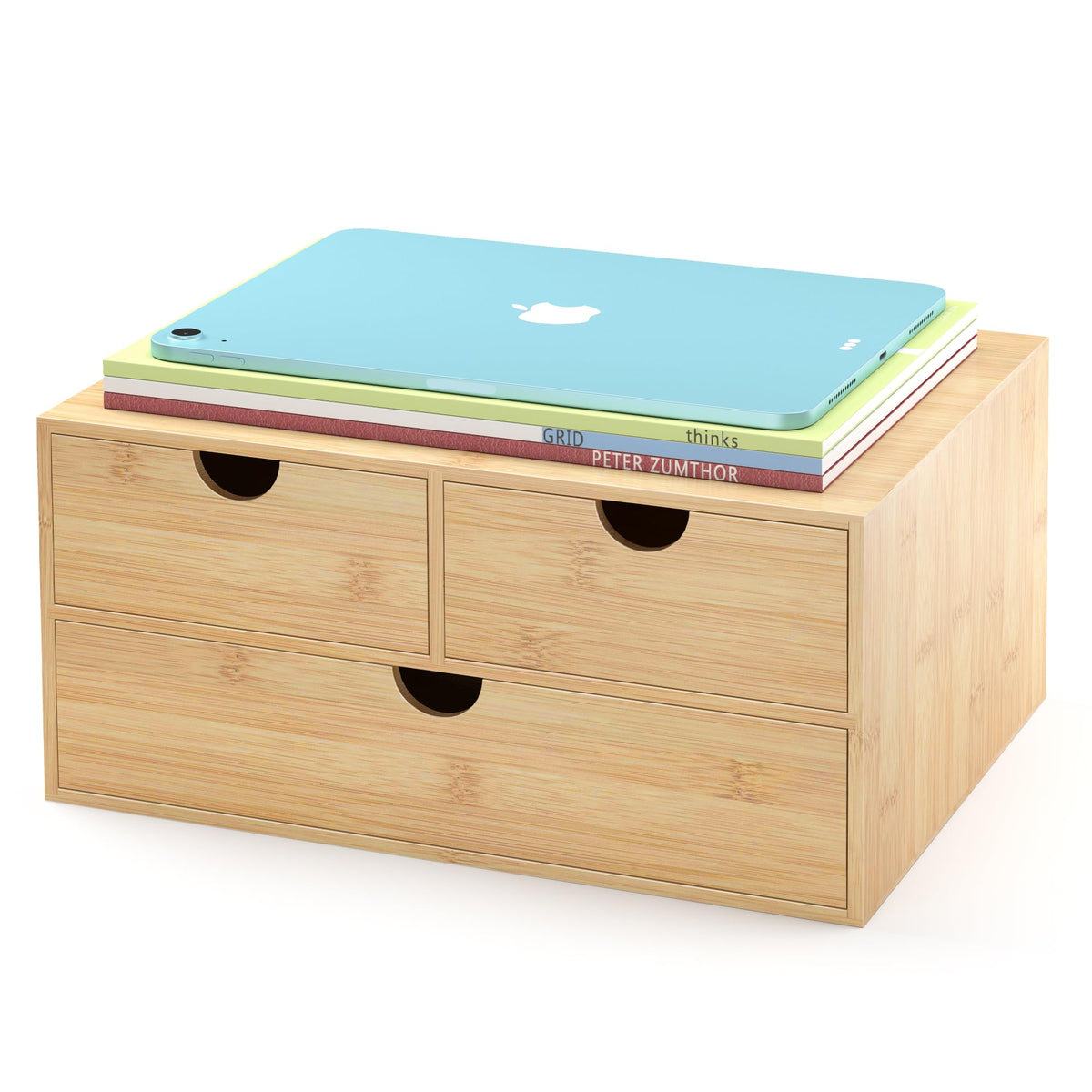 Bamboo Desk Drawer Organizer, Large Desktop Organizer with Drawers Tabletop Storage Organization Box for Office Home Toiletries Supplies Vanity, No Assembly Required (2 Drawer with Shelf)