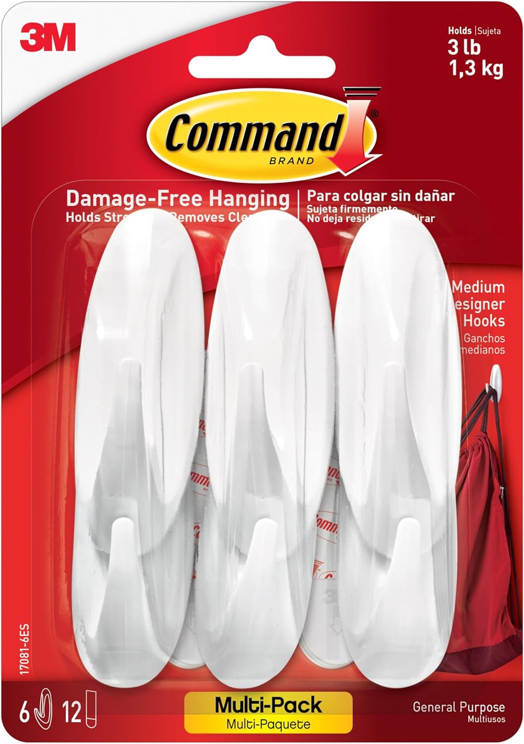 Command Medium Designer Hooks Multi-Pack, 6 Hooks, 12 Strips