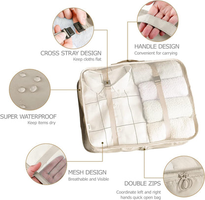 LANSKLBD 6/8 Set Packing Cubes for Suitcases Travel Luggage Packing Organizers,Travel Accessories Essentials Luggage Organizer with Shoe/Tioletry/Laundry Bag (Beige, 8 set)