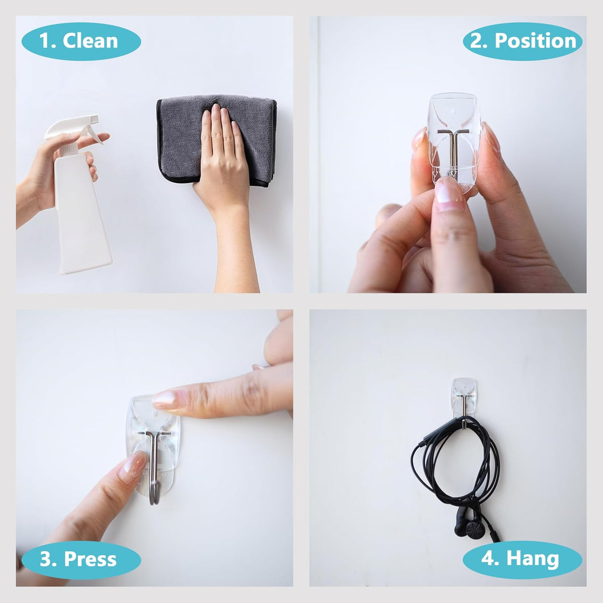 MOVELYST White Wall Hooks for Hanging, 32 Hooks+40 Strips, Value Pack (S)