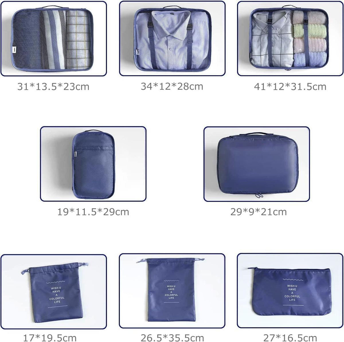 LANSKLBD 6/8 Set Packing Cubes for Suitcases Travel Luggage Packing Organizers,Travel Accessories Essentials Luggage Organizer with Shoe/Tioletry/Laundry Bag (Dark Blue, 8 set)