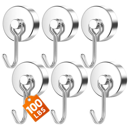 FINDMAG Magnetic Hooks for Cruise Cabins, 6 Pack, 30 LB+, Black