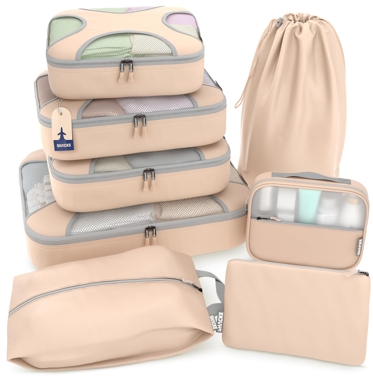 Shacke 5 Set Packing Cubes for Travel with Laundry Bag (Pure Black)
