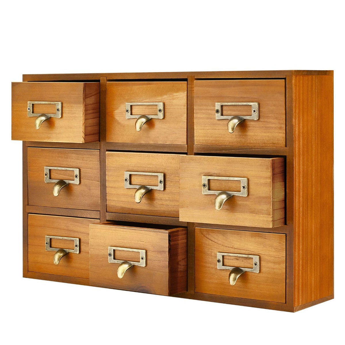 Flexzion Wooden Apothecary Drawers, 4-Drawer Desktop Organizer Cabinet