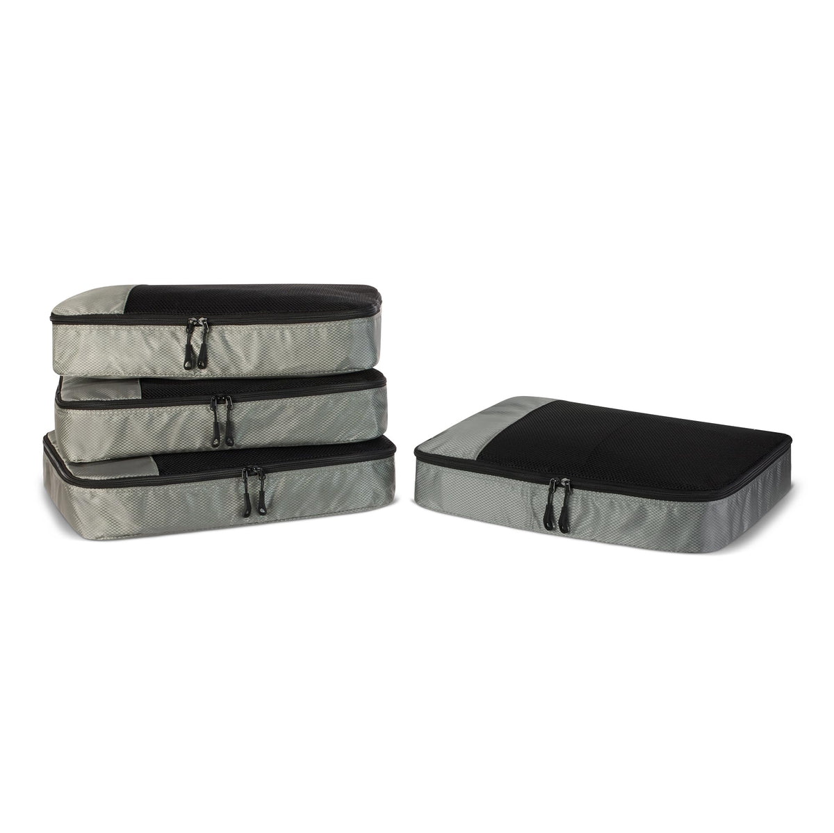 Amazon Essentials 4-Piece Packing Cubes Travel Accessories Set, Space-Saving Luggage Organizer with Double Zipper, Mesh Top Panel, Medium, Gray (Previously Amazon Basics)