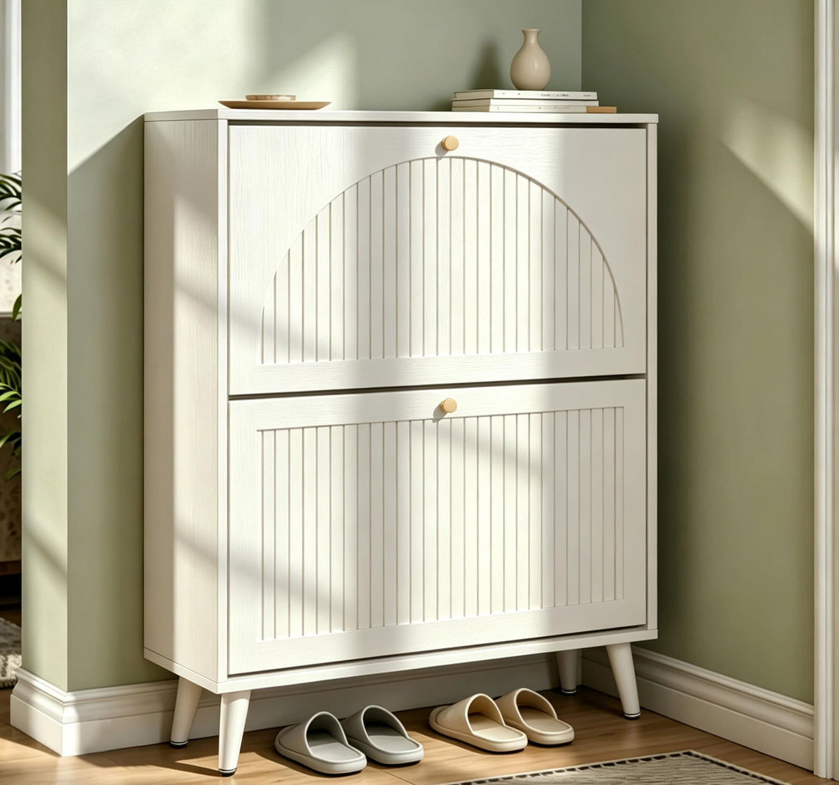 Fsbecl Shoe Storage Cabinet for Entryway with 2 Flip Drawers, Navy Blue