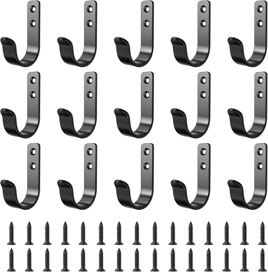 15-Pack Black Metal Wall Mount Hooks for Hanging Coats & Towel