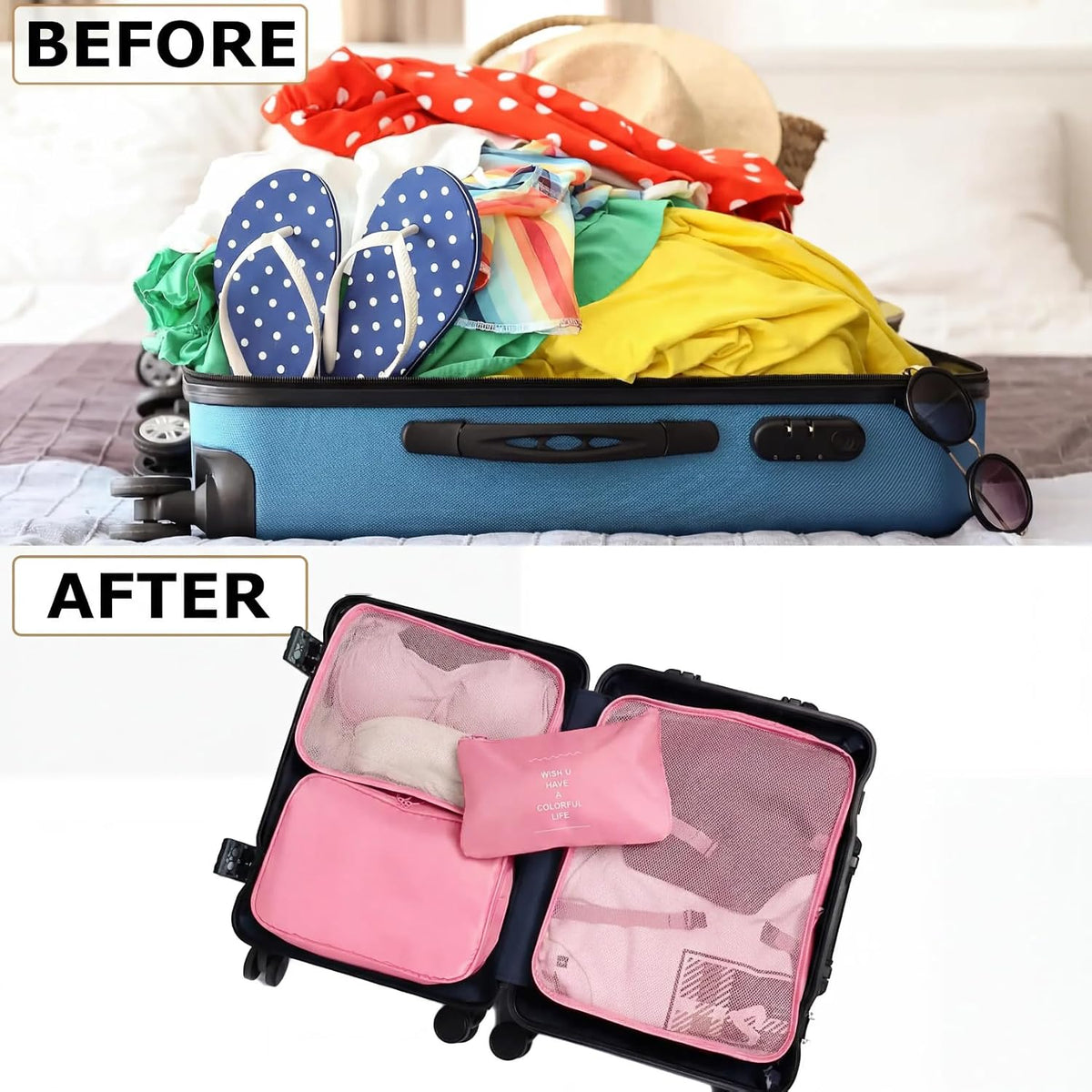 LANSKLBD 6/8 Set Packing Cubes for Suitcases Travel Luggage Packing Organizers,Travel Accessories Essentials Luggage Organizer with Shoe/Tioletry/Laundry Bag (Pink, 6 set)