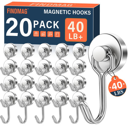 FINDMAG Magnetic Hooks for Cruise Cabins, 6 Pack, 30 LB+, Black