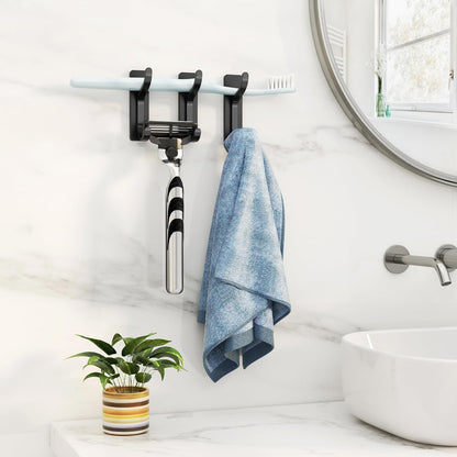 Adhesive Wall Hooks for Towel/Coat,13Lb Strong Stick-On Hooks, Black 4 Pack