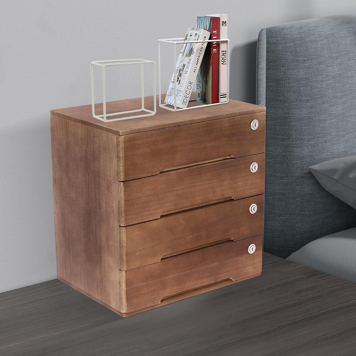 Wooden Desktop File Cabinet, 4-Drawer Lockable Storage Organizer