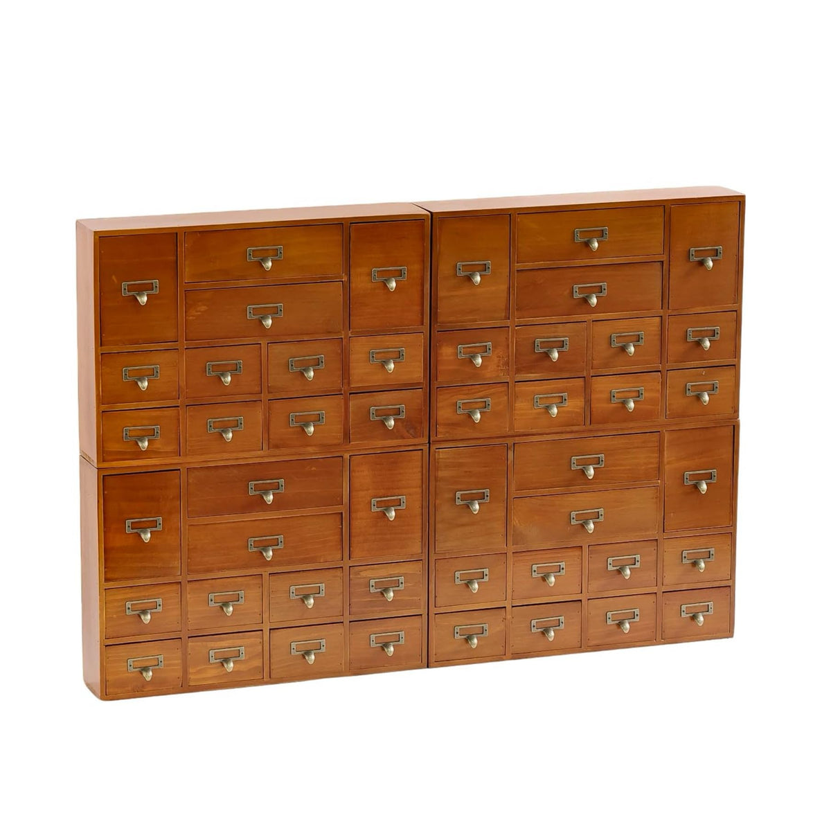 Modular Stackable Desktop Apothecary Cabinet with 3 Drawers - Solid Wood Medicine Cabinet for Tabletop - Card Catalog Drawers with Label Holders - Desktop Chest Drawer for Storage and Organization