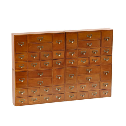 Modular Stackable Desktop Apothecary Cabinet with 3 Drawers - Solid Wood Medicine Cabinet for Tabletop - Card Catalog Drawers with Label Holders - Desktop Chest Drawer for Storage and Organization