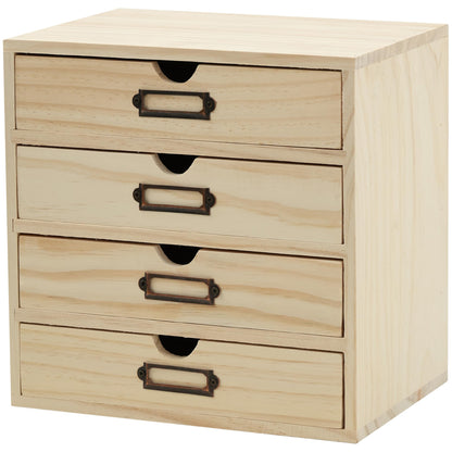 Mid-Century Modern Geometric Pattern Desk Organizer - Earth Tone Desktop Storage with 4-Drawer - Retro Modern Wood Cabinet for Office Supplies, Craft Tools, & Home Organization - MCM Drawer Unit