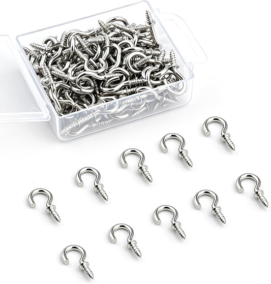 Senkary 120 Pieces 1/2 Inch Small Screw in Hooks for Hanging, Steel Metal Mini Screw Hooks for Hanging Outdoor String Lights Plants Ceiling Cup Picture Jewelry Ornaments (Silver)
