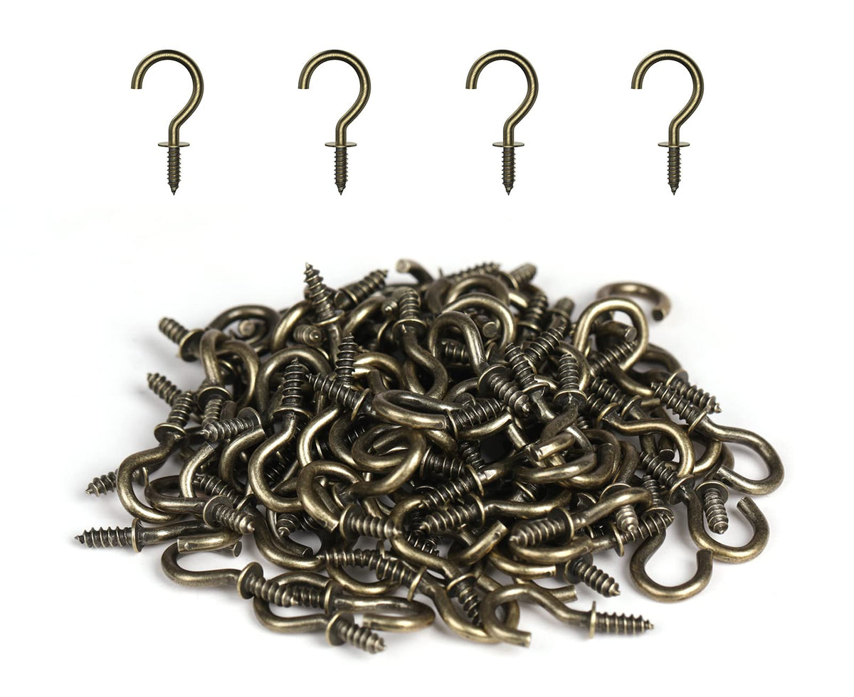 RELBRO Small Screw Hooks, 1/2 Inch Metal Screw in Hooks, Black, 100 Pcs