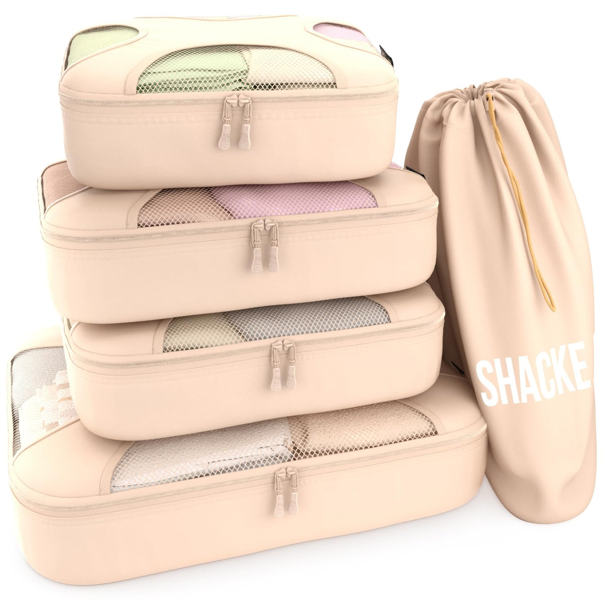 Shacke 5 Set Packing Cubes for Travel with Laundry Bag (Pure Black)