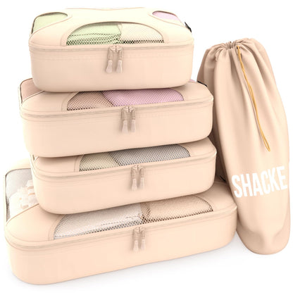 Shacke 5 Set Packing Cubes for Travel with Laundry Bag (Pure Black)