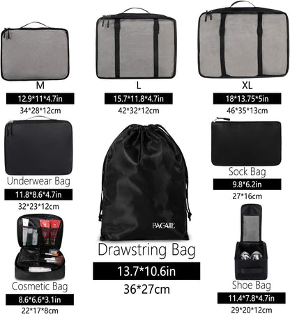 BAGAIL 8 Set Packing Cubes Luggage Packing Organizers for Travel Accessories-Jet Black