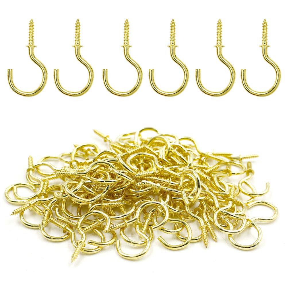 Biaungdo 1/2" Ceiling Cup Hooks, Gold, 100 Pcs