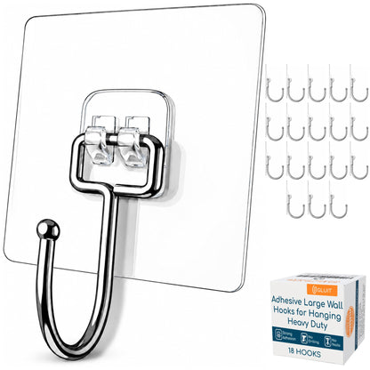 GLUIT Adhesive Wall Hooks for Hanging Heavy Duty No Drill, 22 lbs, 12 pcs